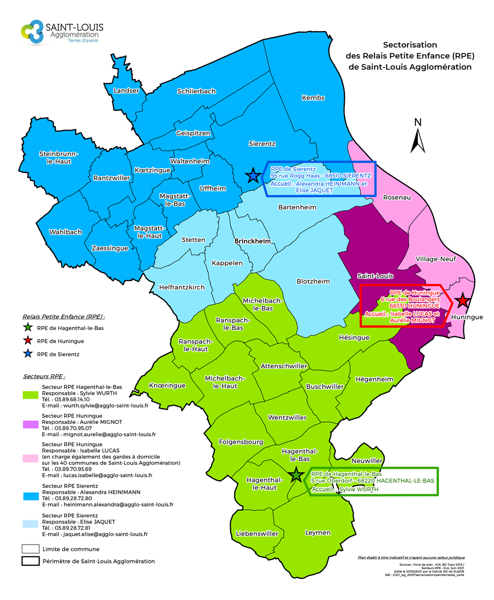 Carte sectorisation Relais Petite Enfance Saint-Louis Agglomération (dernière MAJ : 23/11/2021)