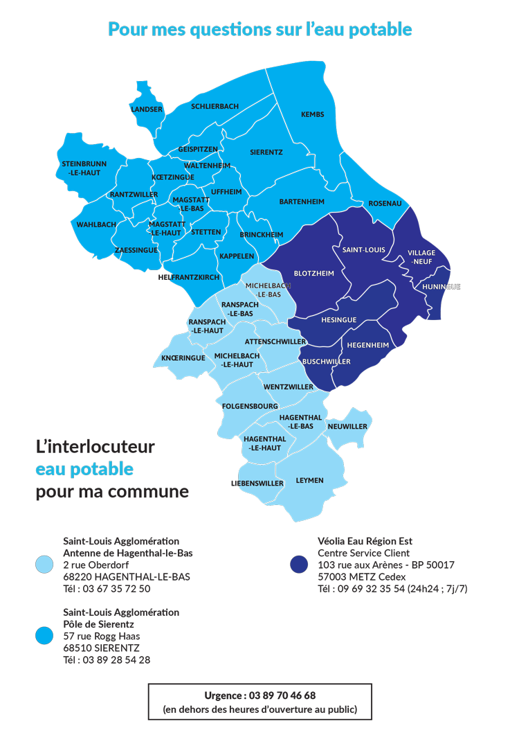 Carte pour trouver mon interlocuteur pour mes questions sur l'eau potable sur le territoire de Saint-Louis Agglomération (MAJ 27 septembre 2022)