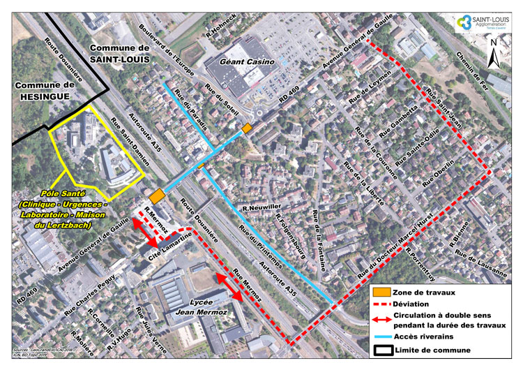 Travaux de réparation de l'infrastructure du tram avenue du Général de Gaulle et Place Mermoz du 2 au 21 août 2021 : plan de déviation riverains