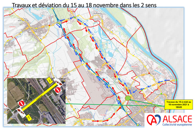 Travaux RD 105 du 15 au 18 novembre 2021 déviation par autoroute