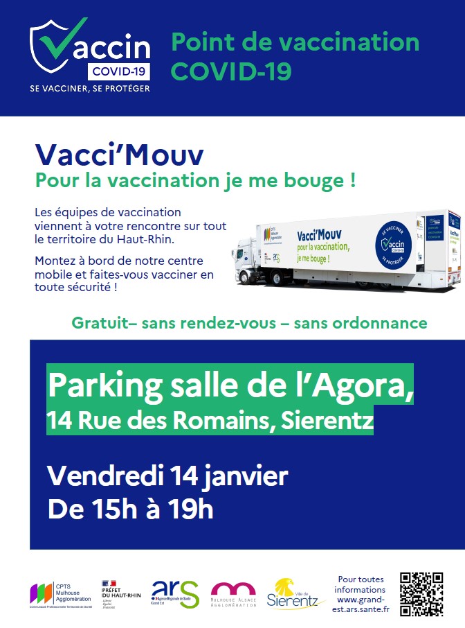 Vacci'mouv : le centre de vaccination mobile sera à Sierentz le vendredi 14 janvier 2022 après-midi