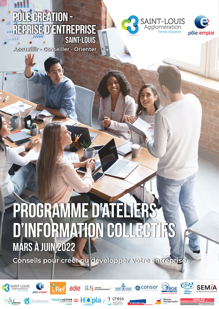 Ateliers d'information sur la création, la reprise et le développement d'entreprise au pôle création-reprise d'entreprises de mars à juin 2022